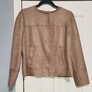 Chico's Tan Jacket with Collarless Design Chico Size 0
